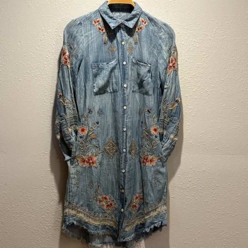 Caite & Kyla "Wendy" Embroidered Denim Shirt Dress & Duster | Size Small